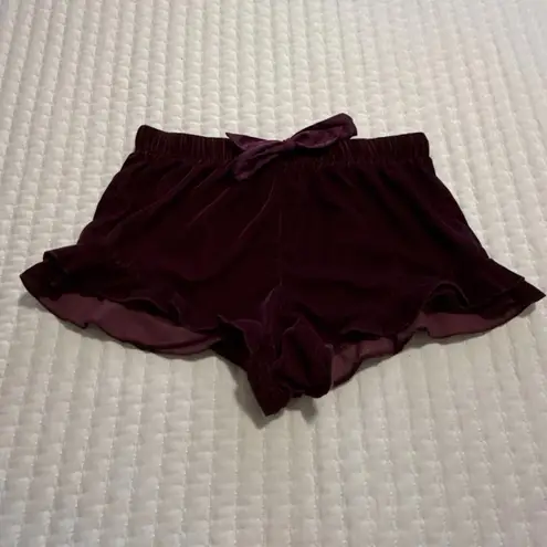 Victoria's Secret  Purple Ruffled PJ Pajama Shorts Velvet Small S Ribbon Waist