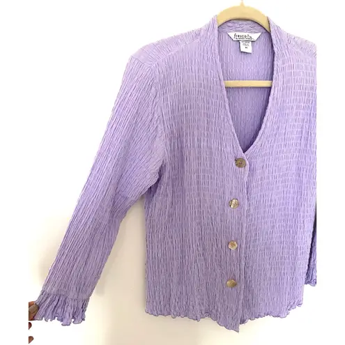 Fresco by Nomadic Traders Lavender Mother of Pearl Buttons Top Blouse Sz M Purple Size M - Image 3