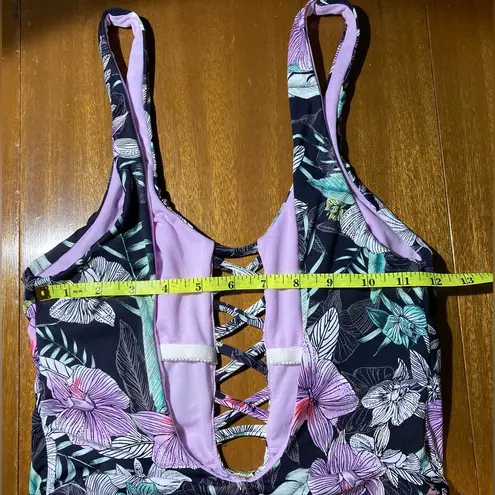 The Bikini Lab One Piece Swimsuit, floral strappy plunge - Junior’s Medium