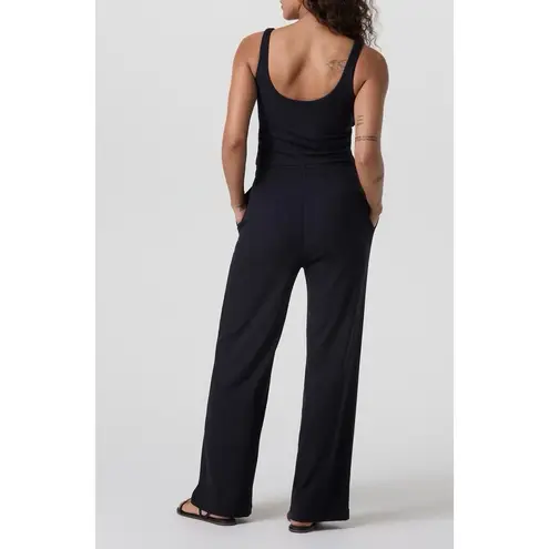 Vuori Women's Pose Scoop Jumpsuit Size Large Black Athleisure Pockets Wide Leg