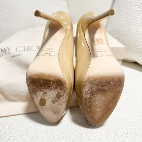Jimmy Choo Cosmic Patent Leather Nude Platform Pumps sz 38.5