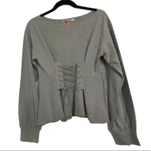 Flam Mode Paris Gray Corset Front Tie Shirt Size Medium/Large