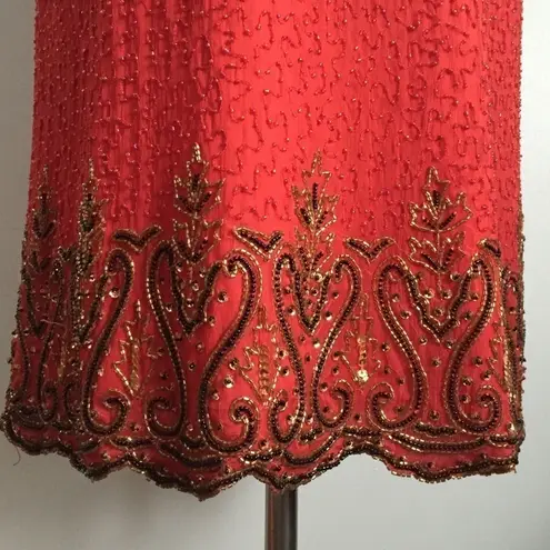 Vintage Beaded cocktail Dress Knee Length Holiday Party red Size 8