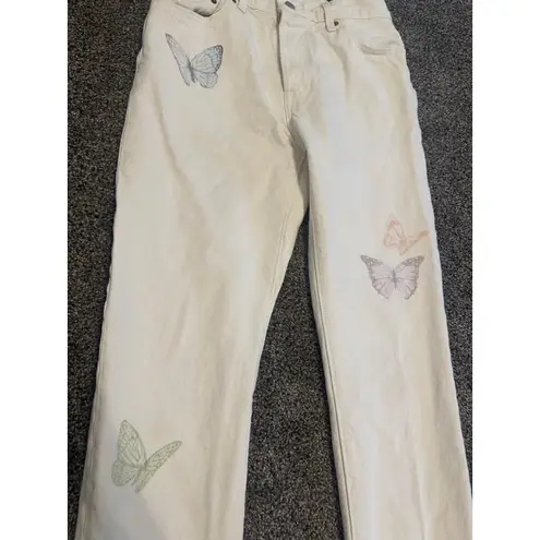 Levi's 501 White High Rise Straight Leg Butterfly Jeans Size 28