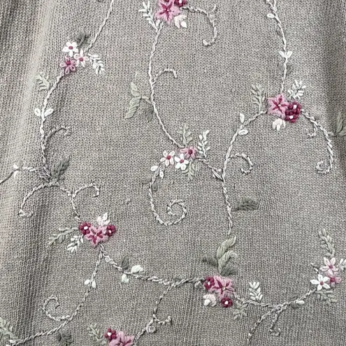 Shenanigans Floral Embroidered Sweater L Beige Pink Flowers Boho Cottagecore Tan Size L
