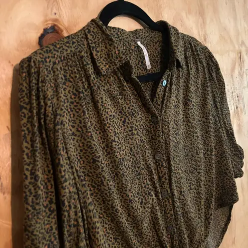 Free People  Crop Tie Leopard Print Celia Blouse Sz S