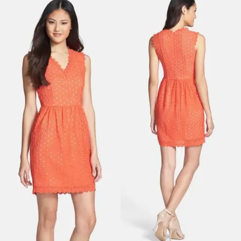 MM Couture Eyelet Fit & Flare Dress in Coral Size Medium