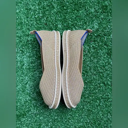 Rothy's The Espadrille in Gold Stripe Loafer Flats Size W8.5 *no ties* NWOT Tan