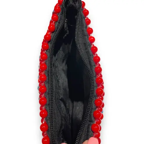 Red White Blue Silver Beaded Wristlet Clutch