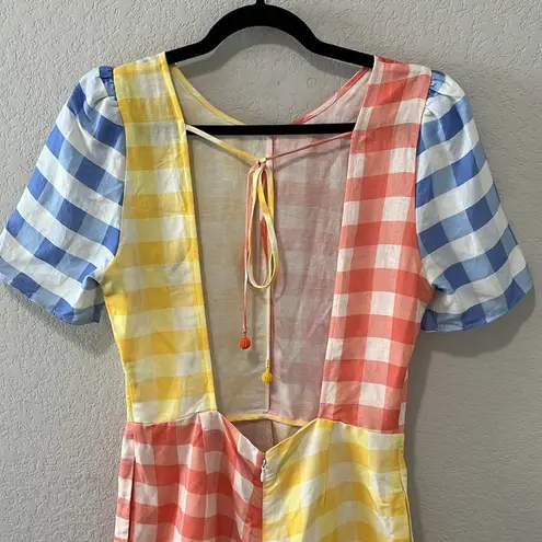 Farm Rio (by Anthropologie) Gingham Colorblock Contrast Romper, Size S