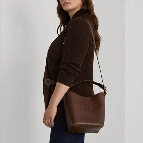 Lauren Ralph Lauren Leather Medium Witley Bucket Bag in Dark Mahogany, NEW $395 Brown