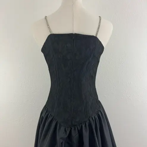 Vintage 90s Black Velvet Silver Floral Glitter Formal Homecoming Mini Dress Size M