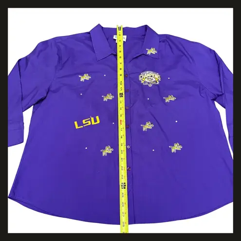 Las Olas LSU Tigers 2007 National Champions Button Shirt Women’s 1X Purple Embroidered