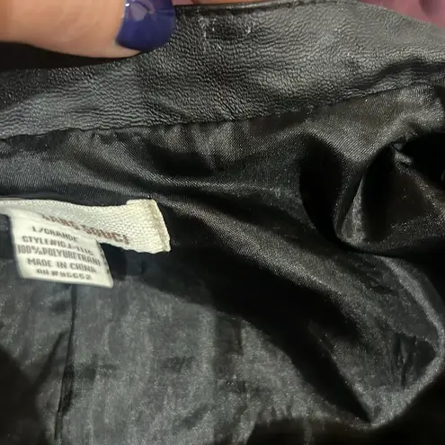 Sans Souci Black Faux Leather Lightweight Jacket with Green Sleeves