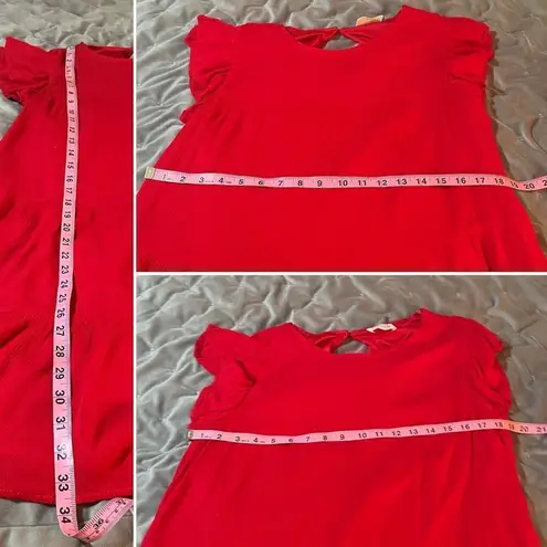 Evelyn Flutter Sleeve Casual Cherry Red Ruffle Tiered Mini Dress Has Pockets L Red Size L