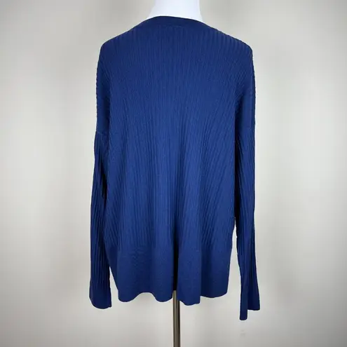 Nordstrom Collection Sweater Top Womens Large Blue Merino Wool Dolman High Low