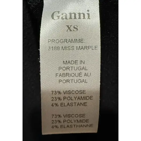 Ganni Eleanor Black Textured Sleeveless Low V Zip Back Peplum Dress Size XS