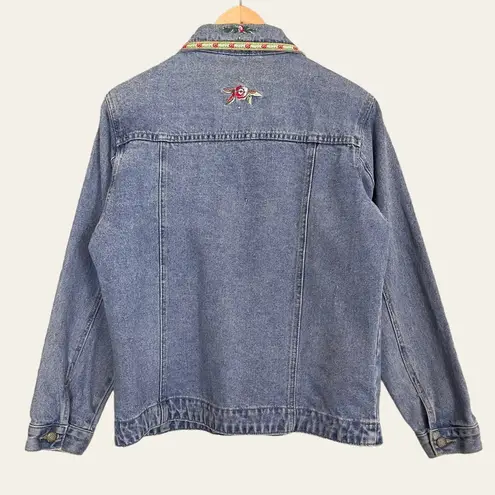 Bill Blass  Vintage Jean Jacket Embellished Ribbon Embroidery Y2K Girlie Roses Sm