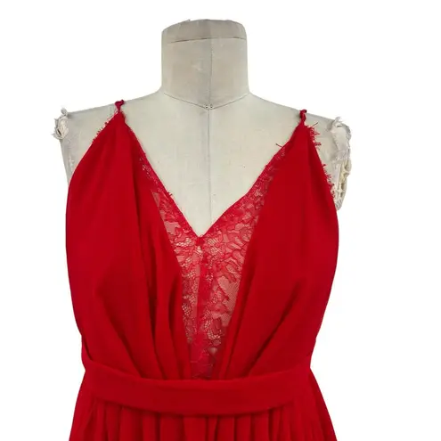Michael Costello x Revolve Justin Gown Red Maxi Lace Slit Size Large
