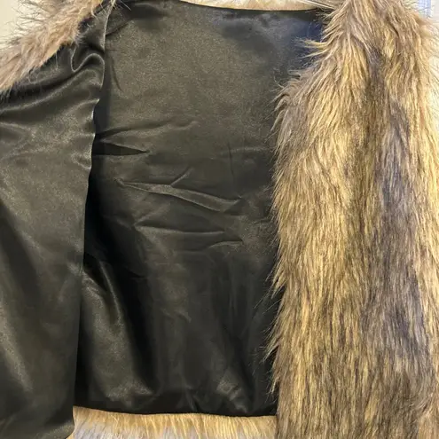 Women's Faux Fur Vest Brown Tan Ombre Shaggy Luxury Sleeveless Jacket Medium