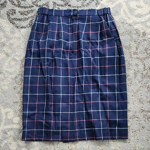 Vintage Rafael Plaid Blazer Skirt Suit Set Navy 16 Blue