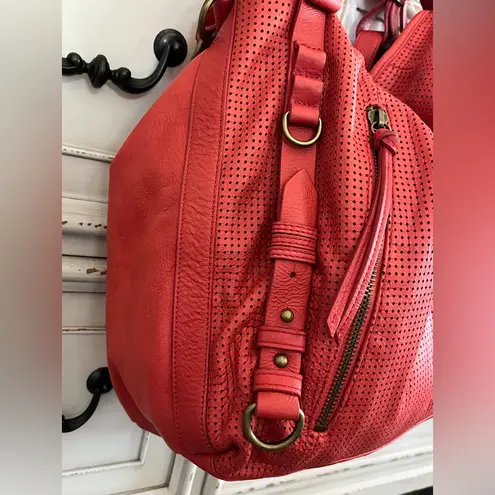 Joelle Hawkins Soft Leather Slouchy Erin Large Perforated Lined Hobo Red