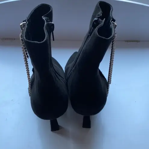 Nordstrom Open Edit Little‎ Black Booties With Rhinestone Tassels Pointed Toe Faux Suede