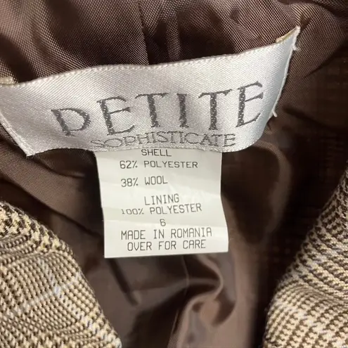 Petite Sophisticate Women's Plaid Wool Blend Blazer Double Breasted Size 6 Brown