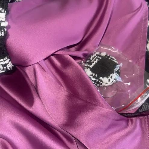 NWT NVLT Women's Cape Jacket with Lantern Sleeves Plaid Houndstooth Black White Size L