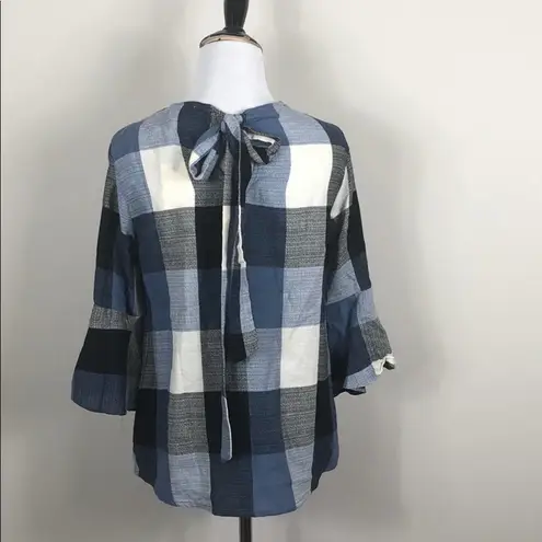 Ro & De Ro De Top Blue Plaid Bow Back Blouse