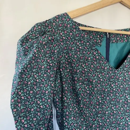 Vintage Floral Long Sleeve Dress With Lace Trim & V