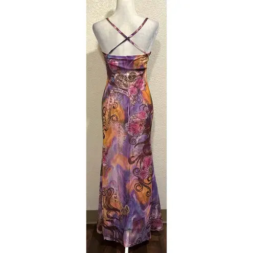 Vintage Y2K 2000s Multicolor Maxi Purple Boho Rhinestone Dress Size M