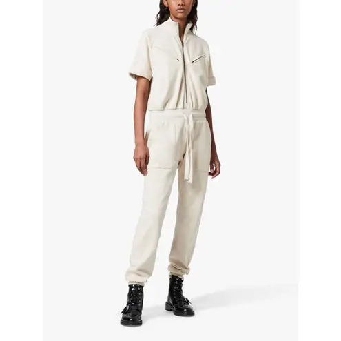 All Saints Kayla Linnet White Cotton Sweatshirt Short Sleeve Zip Front Jumpsuit