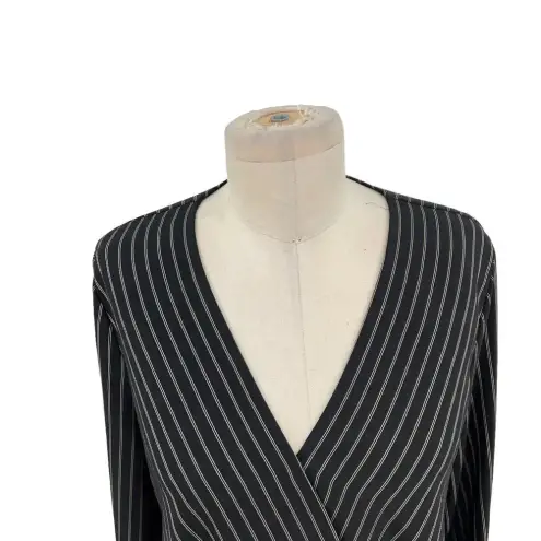 Karen Millen  Pinstripe‎ Wrap Blouse Black Long Sleeve Size US 4