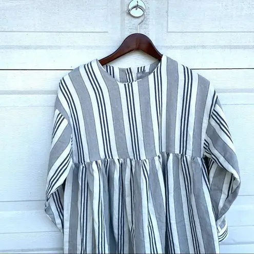 ASOS  Women’s Dress Beige Blue Stripe Woven Button Back Farmhouse 6 thumbnail 4