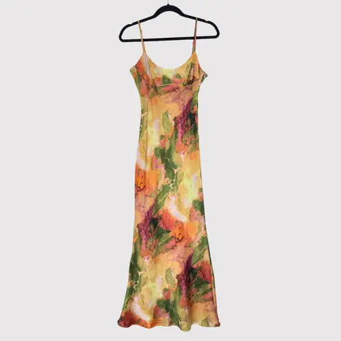 Micas Womens Dress Brown Abstract Fitted Cami Slip Maxi Watercolor Retro Medium