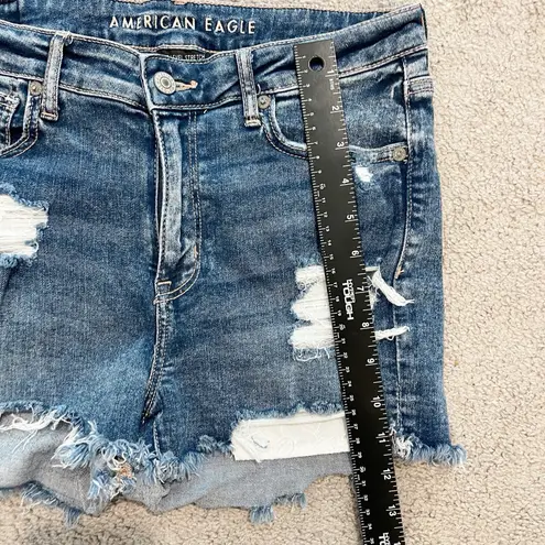 American Eagle  Jean Short Women 10 Distressed High V-Rise Shortie Lace Stretch