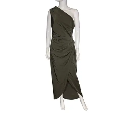 XScape Women's Asymmetric One-Shoulder Satin Gown Moss Sz 10