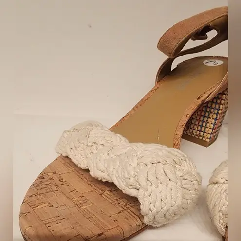 Johnny Was Braid Block Heel Women’s Rainbow White & Tan Size 7.5