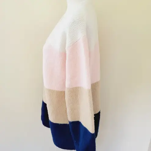 Fever colorblock striped balloon sleeve crewneck sweater size large