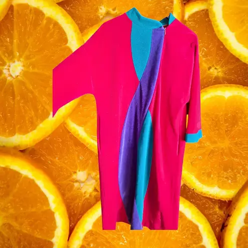 Vanity Fair Petites Robe Lounge Dress Color Block 3/4 Sleeve L