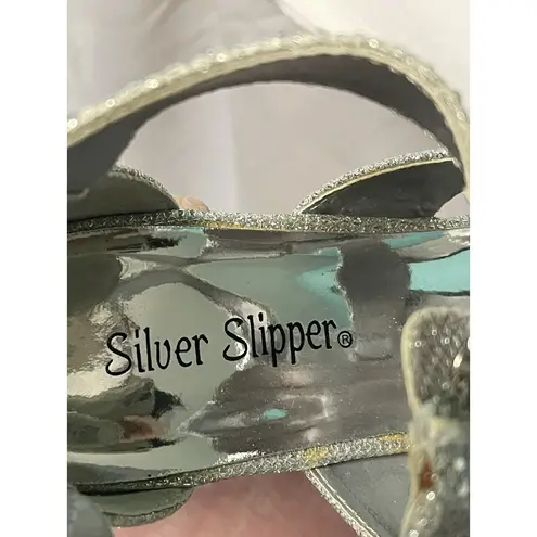 Silver Slipper Sparkle Heels Front Zipper 7 Women's Reflective Heels S