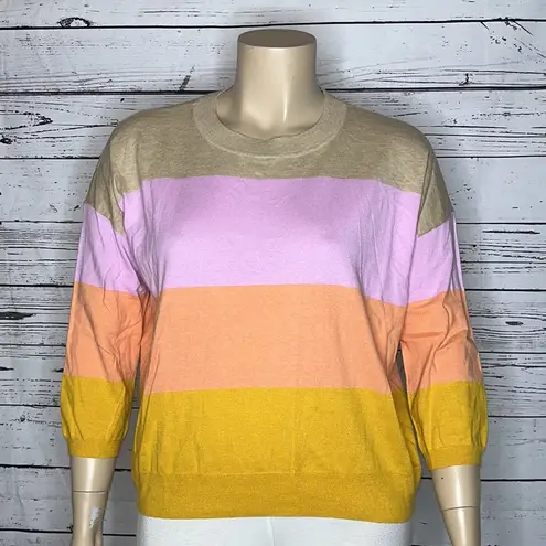 Lilla P NWT Size XL Colorblock Stripe 3/4 Sleeve Silk Blend Sweater Top