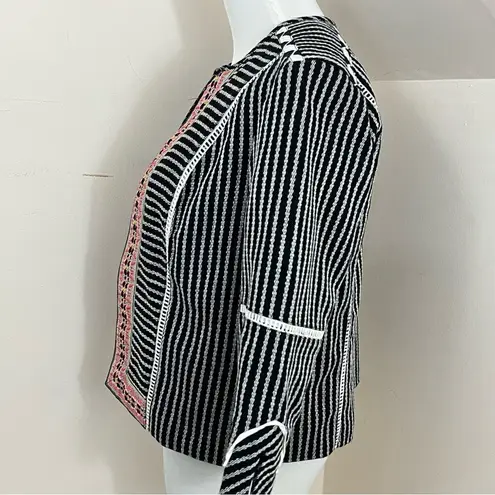 Rafaella Mixed Prjnt Black White Pink Open Cropped Blazer Jacket PS