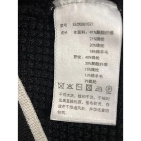 E LAND Black Knit Collared Short Sleeve Button Up Top With White Trim size s - Image 5