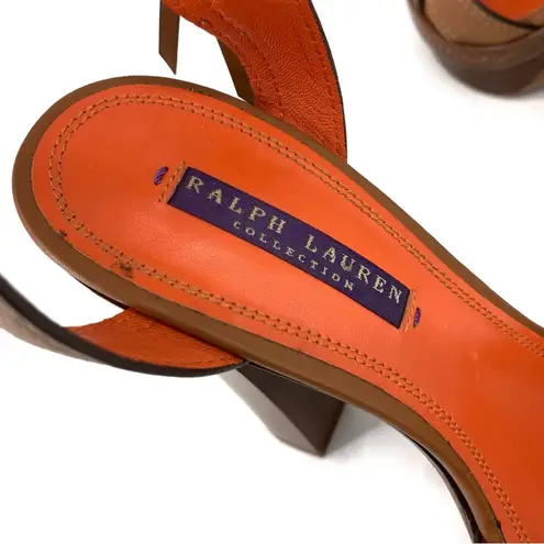 RALPH LAUREN Collection Leather Heeled Sandals Cognac 38 B Brown Size 7.5