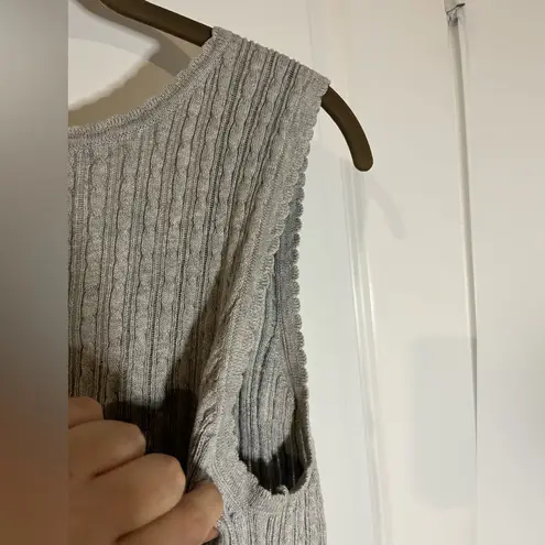 Jeanne pierre Cotton Old Money Capsule ScoopNeck CableKnit Gray Sweater Tank XL