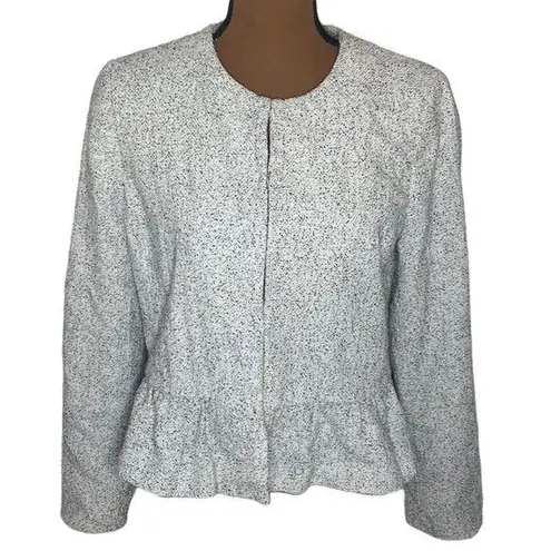 Ann Taylor Factory tweed peplum blazer hook and eye closure size 14 White