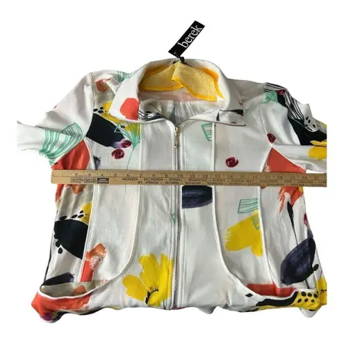 Berek Womens Ray of Sunshine Full Zip Jacket Size PL White Multi Color Pockets White