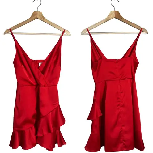 Showpo Cloud Cover Faux Wrap Ruffle Mini Dress Womens 2 Red Cocktail Party Girly